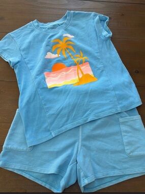 Cat & Jack Blue Tropical Palm Tee and Shorts Set